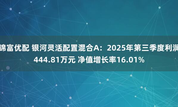 锦富优配 银河灵活配置混合A：2025年第三季度利润444.81万元 净值增长率16.01%